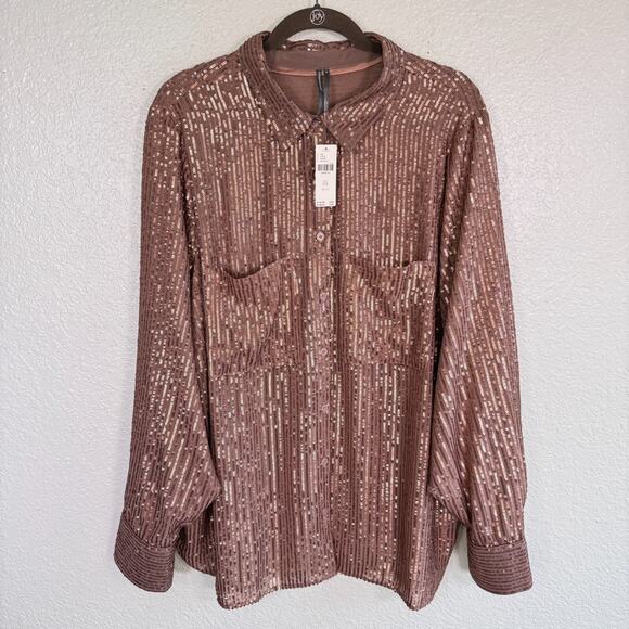 Free People Tops - Anthropologie Top Womens 3X Remie Sequin Sparkle Button Up Blouse Plus NEW 3XL